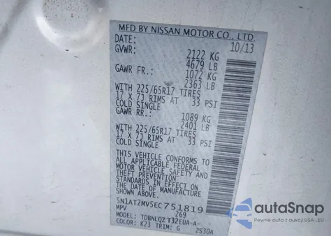 2014 Nissan Rogue Sv from USA, damaged, VIN 5N1AT2MV5EC751819